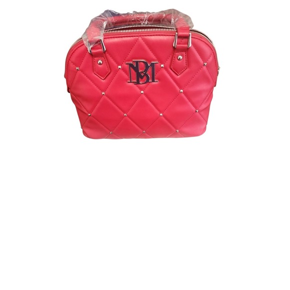Badgley Mischka Red Quilted Satchel with Silver Hardware - Picture 10 of 11